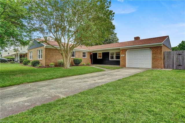 5417 Albright Dr, Virginia Beach, VA 23464 - ranch-style home with driveway, a garage, brick siding, and a chimney