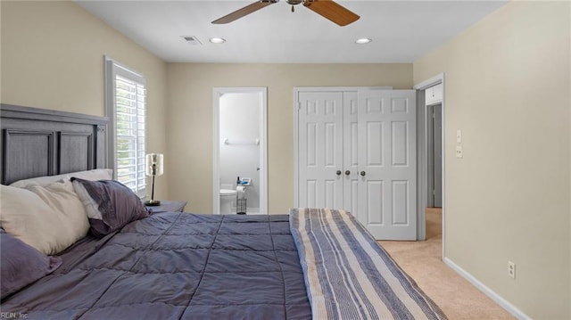 7371 Kirby Cres, Norfolk, VA 23505 - bedroom with light carpet, ensuite bath, a closet, baseboards, and recessed lighting