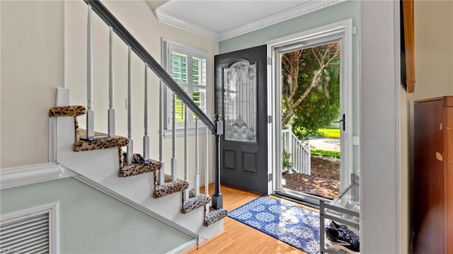 7371 Kirby Cres, Norfolk, VA 23505 - entryway featuring ornamental molding, stairway, and wood finished floors
