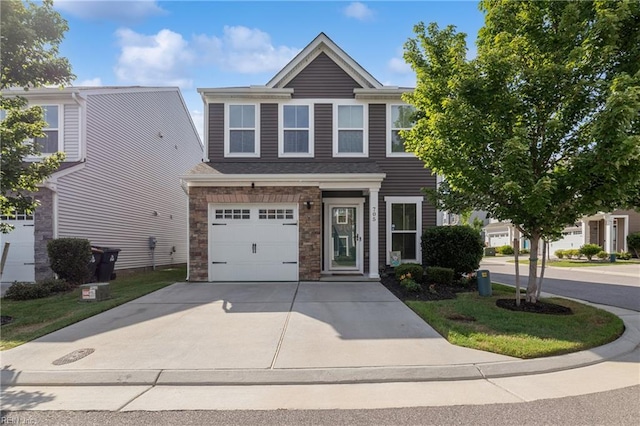 705 Mapleleaf Ln, Virginia Beach, VA 23462 - view of front of property with an attached garage, driveway, and stone siding