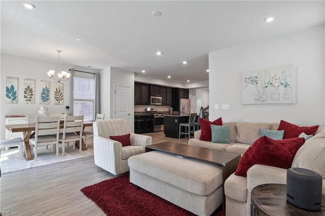 705 Mapleleaf Ln, Virginia Beach, VA 23462 - living area featuring a chandelier, light wood finished floors, and recessed lighting