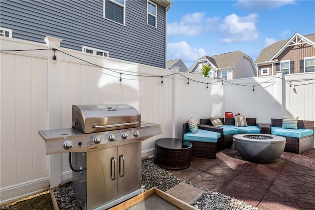 705 Mapleleaf Ln, Virginia Beach, VA 23462 - view of patio / terrace featuring an outdoor fire pit, grilling area, and a residential view