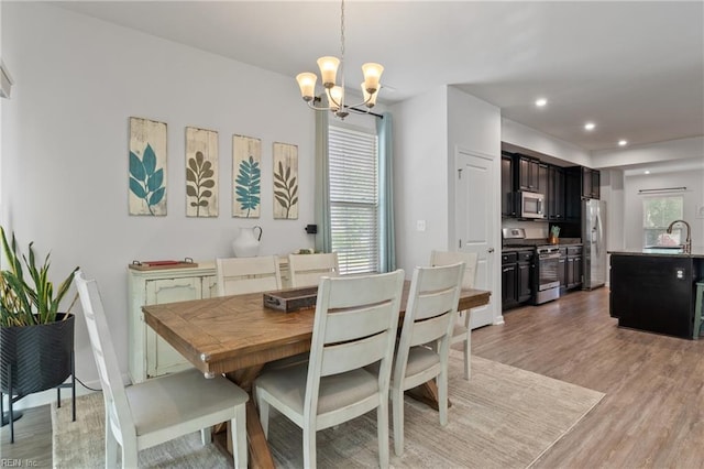705 Mapleleaf Ln, Virginia Beach, VA 23462 - dining space with a chandelier, light wood-type flooring, and recessed lighting