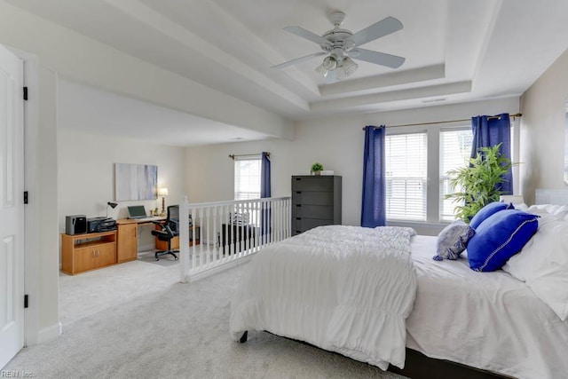 3914 Van Ness Dr, Virginia Beach, VA 23462 - carpeted bedroom featuring a raised ceiling, a desk, and ceiling fan