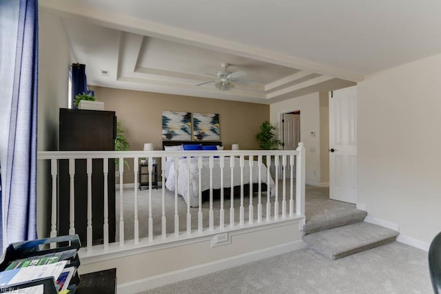 3914 Van Ness Dr, Virginia Beach, VA 23462 - living room with a raised ceiling, carpet floors, ceiling fan, and baseboards