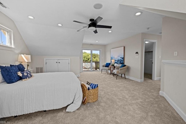 2512 E Ocean View Ave Unit A, Norfolk, VA 23518 - bedroom featuring access to outside, carpet floors, baseboards, ceiling fan, and recessed lighting