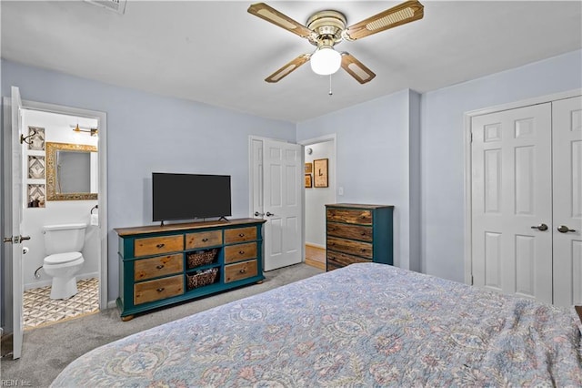 6110 Lyndhurst Ave, Norfolk, VA 23502 - carpeted bedroom featuring connected bathroom, ceiling fan, baseboards, and a closet