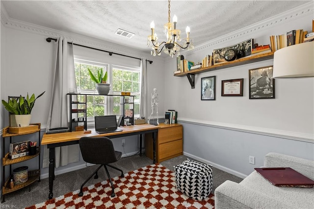 6110 Lyndhurst Ave, Norfolk, VA 23502 - carpeted office space with a chandelier, crown molding, and baseboards