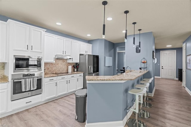 6309 Orchard Cove Ct, Suffolk, VA 23435 - kitchen with stainless steel appliances, light wood-style floors, under cabinet range hood, tasteful backsplash, and white cabinets