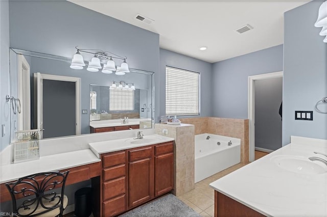 6309 Orchard Cove Ct, Suffolk, VA 23435 - bathroom with two vanities, a bath, and tile patterned flooring