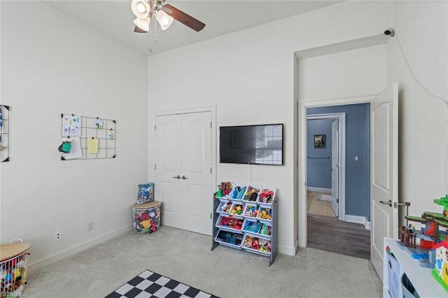 6309 Orchard Cove Ct, Suffolk, VA 23435 - game room featuring a ceiling fan, carpet, and baseboards