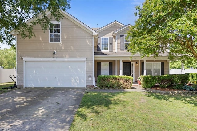 130 Rochdale Ln, Suffolk, VA 23434 - view of front of house with driveway, an attached garage, and covered porch