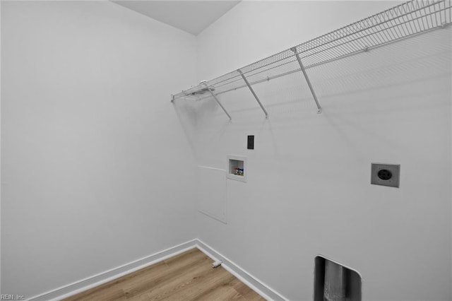 130 Rochdale Ln, Suffolk, VA 23434 - washroom featuring light wood-style flooring, washer hookup, baseboards, and hookup for an electric dryer