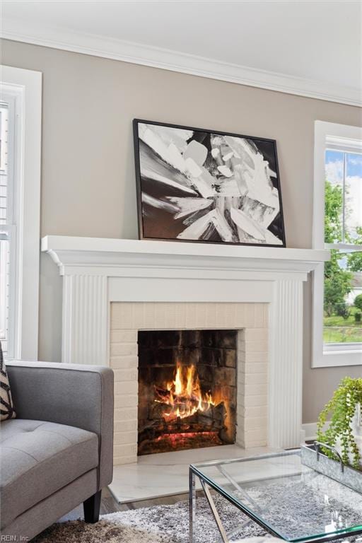 134 Chesterfield Rd, Hampton, VA 23661 - detailed view of crown molding and a brick fireplace