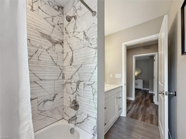 134 Chesterfield Rd, Hampton, VA 23661 - bathroom with shower / tub combo, vanity, and wood finished floors