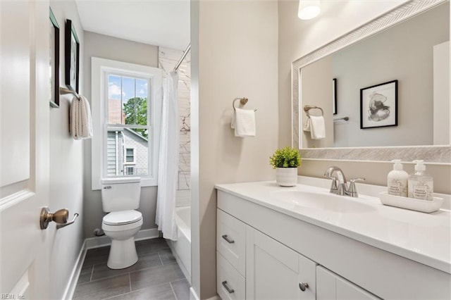 134 Chesterfield Rd, Hampton, VA 23661 - full bath with vanity, toilet, baseboards, tile patterned flooring, and shower / bath combo