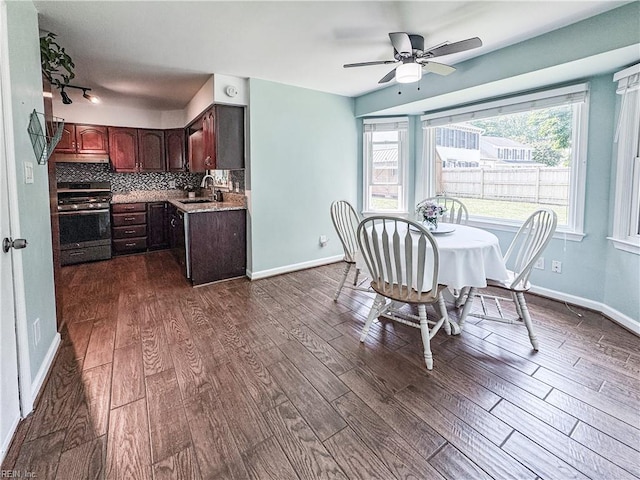 1907 Eastborne Dr, Virginia Beach, VA 23454 - dining space featuring dark wood-style flooring, ceiling fan, and baseboards