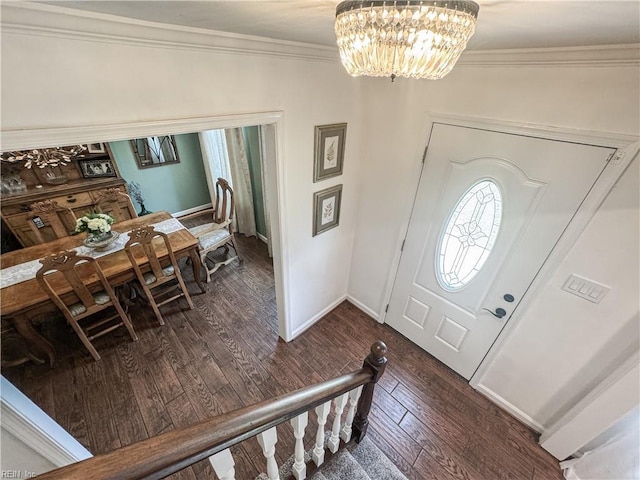 1907 Eastborne Dr, Virginia Beach, VA 23454 - foyer entrance featuring ornamental molding, a chandelier, dark wood-type flooring, healthy amount of natural light, and baseboards