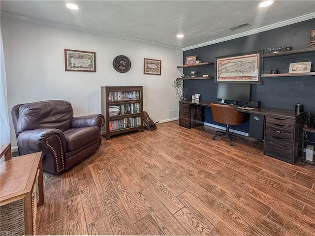 1907 Eastborne Dr, Virginia Beach, VA 23454 - home office with wood finished floors, ornamental molding, and recessed lighting
