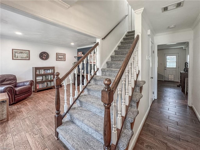 1907 Eastborne Dr, Virginia Beach, VA 23454 - staircase featuring ornamental molding, wood finished floors, baseboards, and recessed lighting