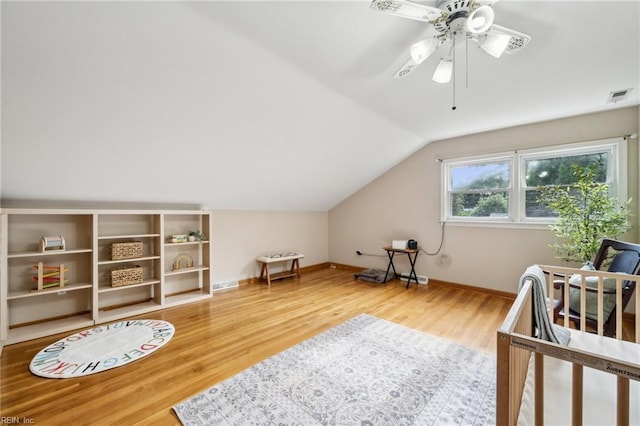 108 Bayview Dr, Yorktown, VA 23692 - additional living space featuring wood finished floors, a ceiling fan, vaulted ceiling, and baseboards