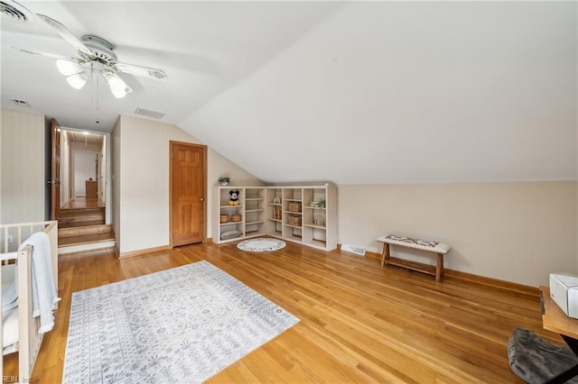 108 Bayview Dr, Yorktown, VA 23692 - additional living space featuring ceiling fan, lofted ceiling, light wood finished floors, and baseboards