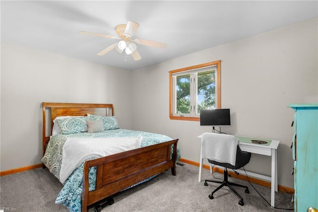 bedroom with carpet, baseboards, and ceiling fan