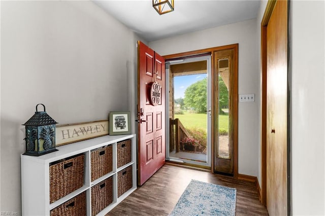doorway featuring dark wood-style floors