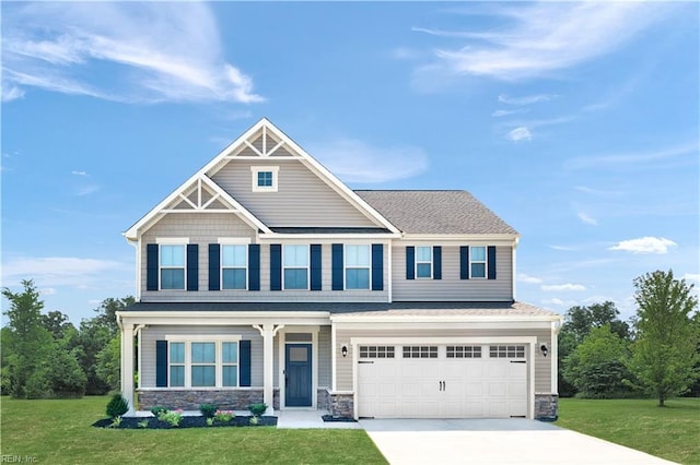 1129 Egret Ln, Suffolk, VA 23434 - craftsman house featuring concrete driveway, an attached garage, and a front yard