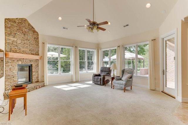 321 Tindalls Ct, Suffolk, VA 23436 - sunroom / solarium featuring healthy amount of natural light, baseboards, high vaulted ceiling, carpet flooring, and recessed lighting
