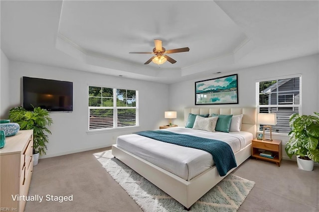 208 Mayberry Ct, Newport News, VA 23601 - bedroom featuring a raised ceiling, light carpet, multiple windows, and baseboards
