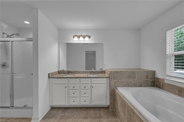 208 Mayberry Ct, Newport News, VA 23601 - bathroom with a stall shower, double vanity, and a garden tub