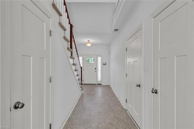 208 Mayberry Ct, Newport News, VA 23601 - hallway featuring stairs, baseboards, and tile patterned floors
