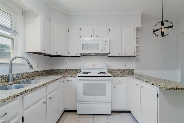 708 Harway Ave, Chesapeake, VA 23325 - kitchen with white appliances, a sink, white cabinets, and light stone counters