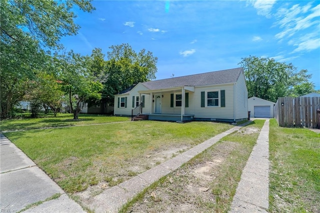 708 Harway Ave, Chesapeake, VA 23325 - single story home with a porch, a garage, an outdoor structure, and driveway