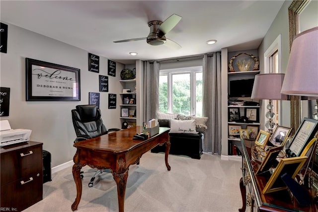 103 Acacia Ct, Williamsburg, VA 23185 - carpeted home office with a ceiling fan, baseboards, and recessed lighting