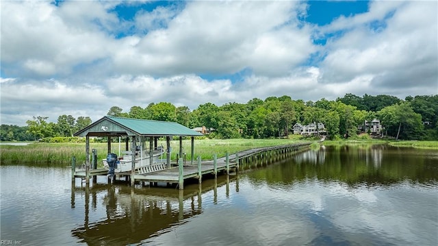 103 Acacia Ct, Williamsburg, VA 23185 - dock area featuring boat lift, a water view, and a forest view