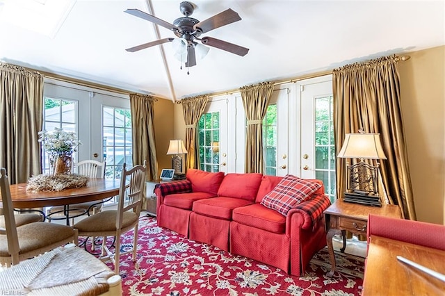 200 Ferguson Ave, Newport News, VA 23601 - living area featuring french doors, a ceiling fan, and vaulted ceiling