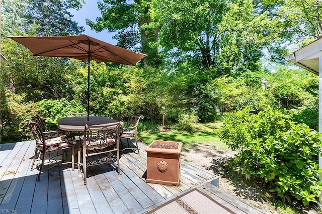 200 Ferguson Ave, Newport News, VA 23601 - wooden deck featuring outdoor dining area and view of wooded area