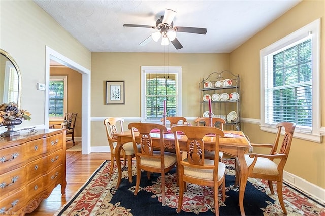 200 Ferguson Ave, Newport News, VA 23601 - dining space featuring light wood-style flooring, a ceiling fan, and baseboards