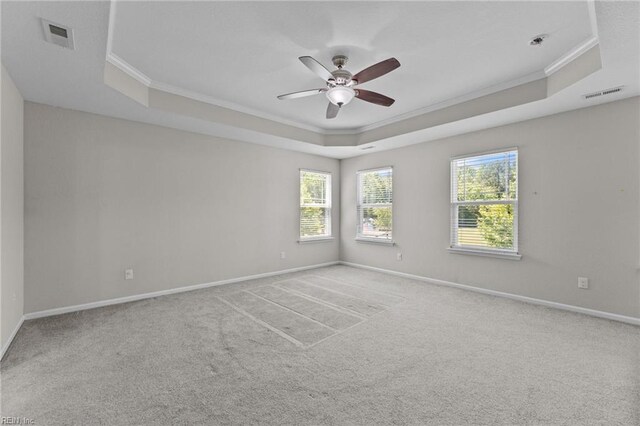 3001 Ravine Gap Dr, Suffolk, VA 23434 - carpeted empty room with a tray ceiling, ornamental molding, a ceiling fan, and baseboards