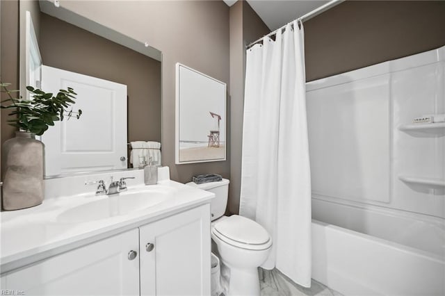 3019 Dalton Cir, Suffolk, VA 23435 - full bath featuring toilet, vanity, shower / bath combo, and marble look tiles
