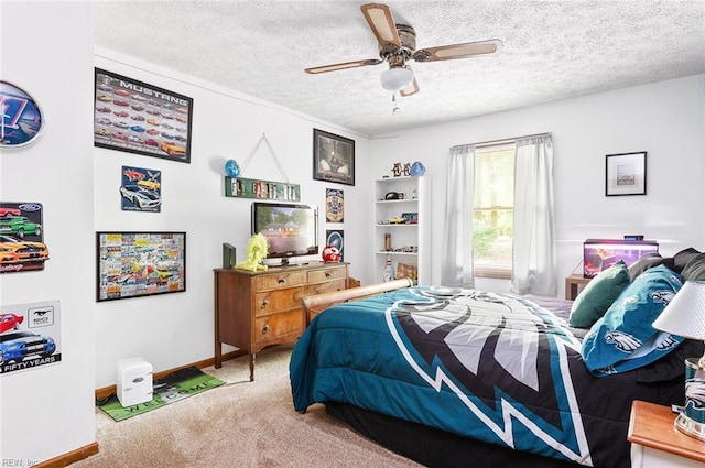 3408 Waterview Rd, Toano, VA 23168 - bedroom with carpet floors, a textured ceiling, a ceiling fan, and baseboards