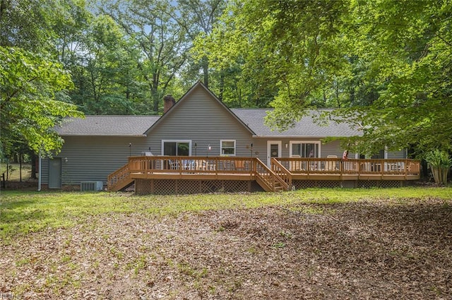3408 Waterview Rd, Toano, VA 23168 - back of house featuring central air condition unit, a chimney, roof with shingles, and a wooden deck