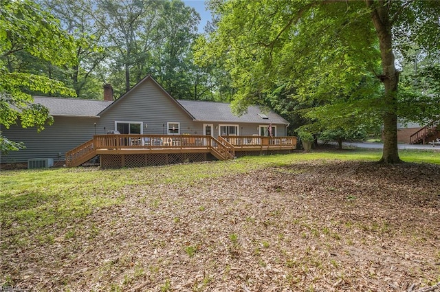 3408 Waterview Rd, Toano, VA 23168 - rear view of property featuring a deck, central AC unit, a chimney, and a yard