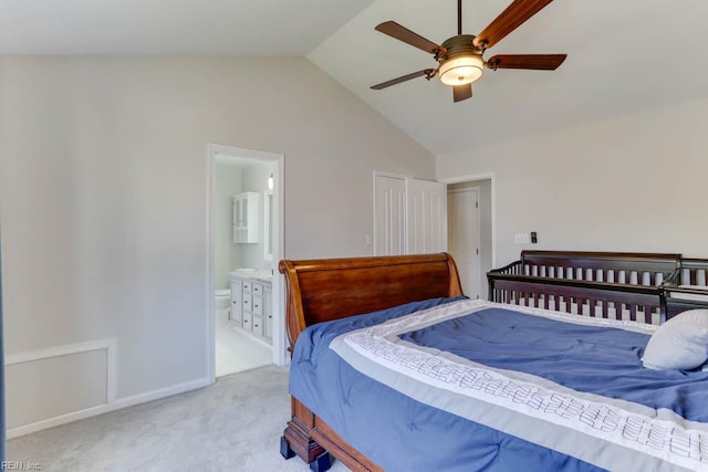 2825 Ridgeboard Pl, Chesapeake, VA 23323 - bedroom featuring lofted ceiling, carpet floors, connected bathroom, ceiling fan, and baseboards