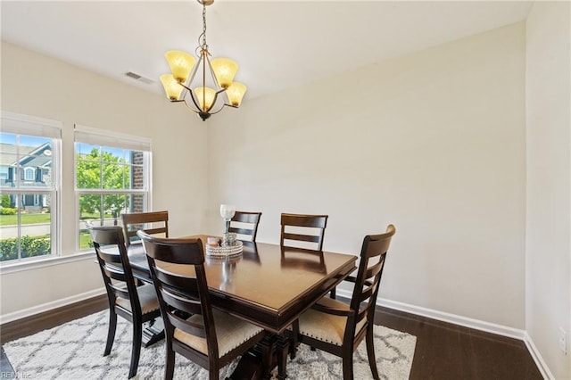 1925 Dale Greene Pl, Virginia Beach, VA 23456 - dining area with a chandelier, baseboards, and dark wood-type flooring