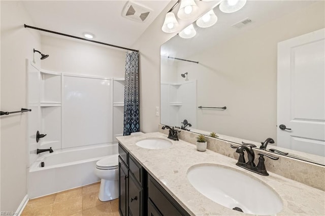 1925 Dale Greene Pl, Virginia Beach, VA 23456 - full bathroom featuring shower / bath combo, double vanity, toilet, and tile patterned floors