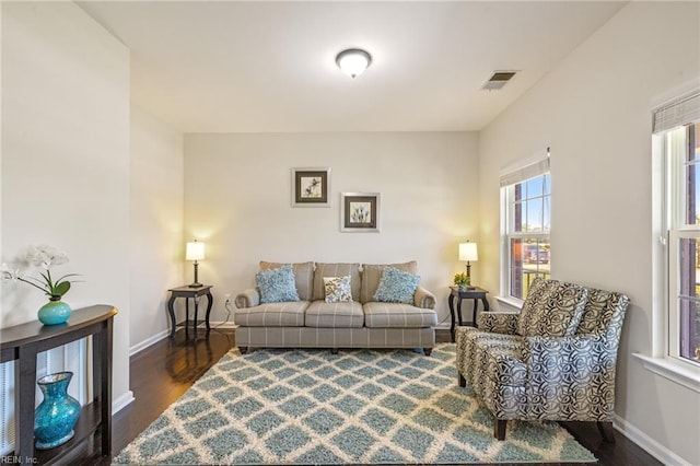 1925 Dale Greene Pl, Virginia Beach, VA 23456 - living room with dark wood-style flooring and baseboards