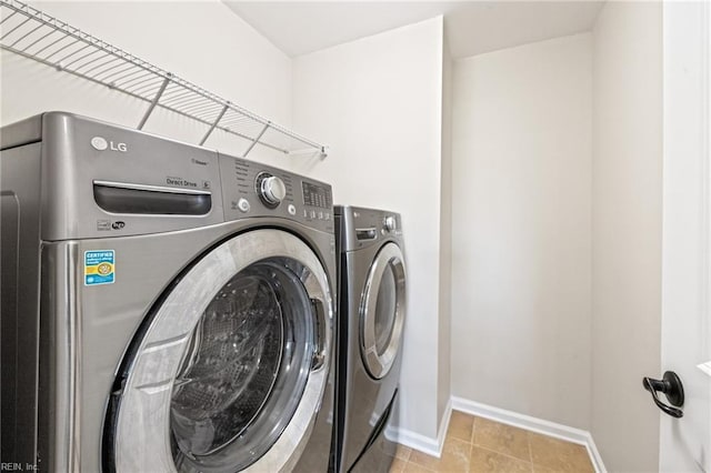1925 Dale Greene Pl, Virginia Beach, VA 23456 - laundry room with separate washer and dryer, baseboards, and tile patterned floors